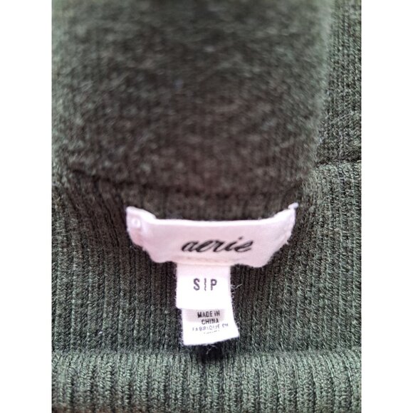 Aerie Ribbed Pleated Mini Skirt S Green Knit Stretch Wool Blend Preppy Academia - Picture 3 of 7